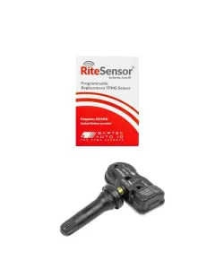 Bartec Rite-Sensor programmable TPMS sensor with black rubber valve stem and product packaging